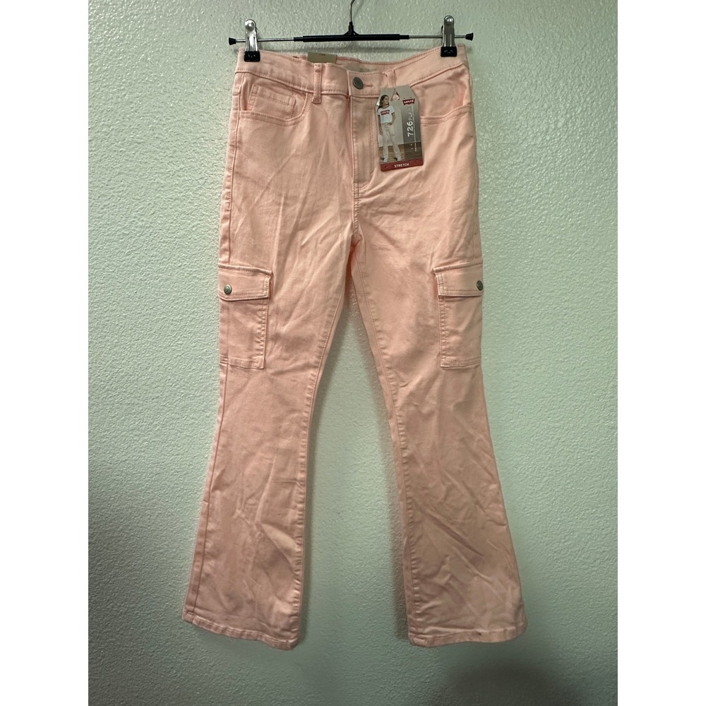 Levis 726 Flare Cargo Jeans Girls 14 Peach Pink High Rise Stretch Pants